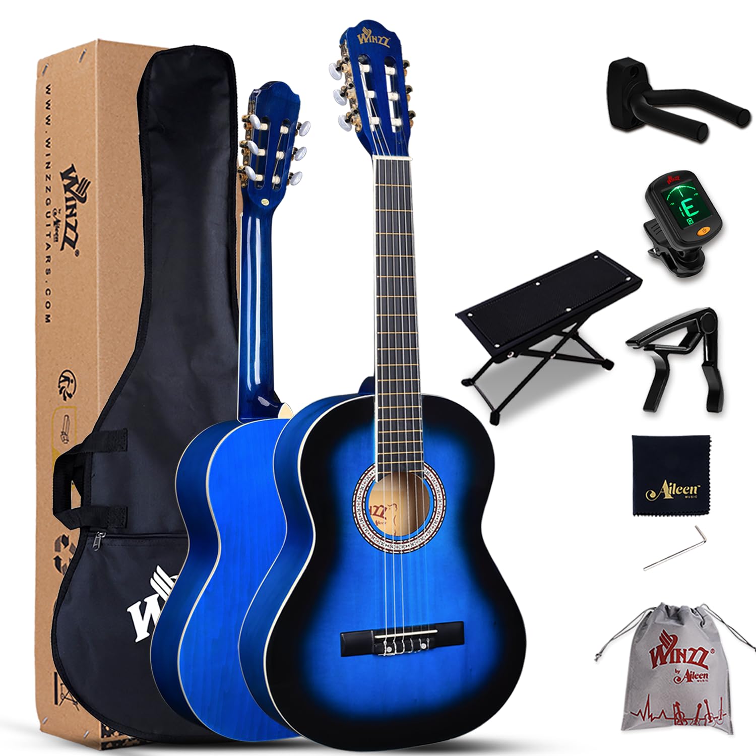 Winzz 3/4 Size Beginner Classical Guitar 36 inch Blueburst