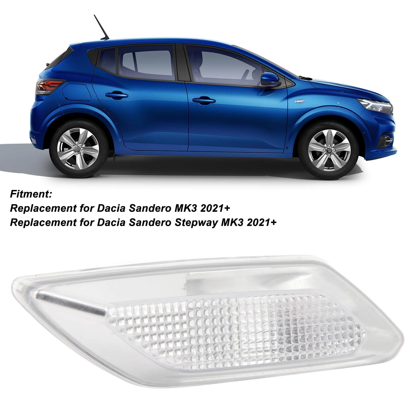 Światła Obrysowe Boczne Samochodu, Lampy Obrysowe Boczne Samochodu Reflektory Zamiennik Kierunkowskazu dla Dacia Sandero MK3 2021+ i Stepway MK3 2021+ (Po lewej: 261662708R)