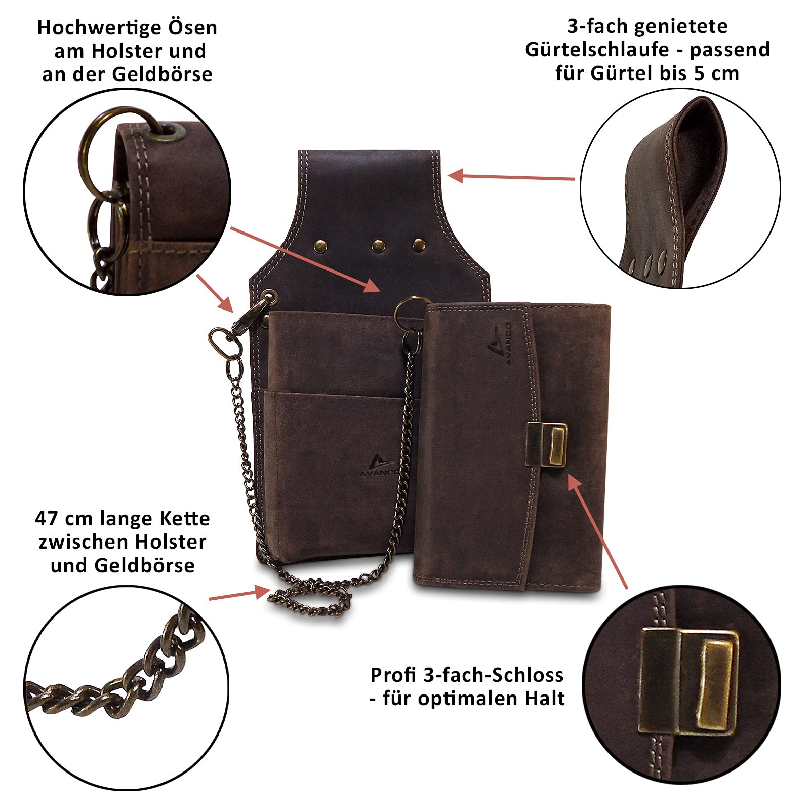 Leder Kellnerset Kellnerholster + Kellnerbörse (182A) Börse Halfter Tasche Braun Neu