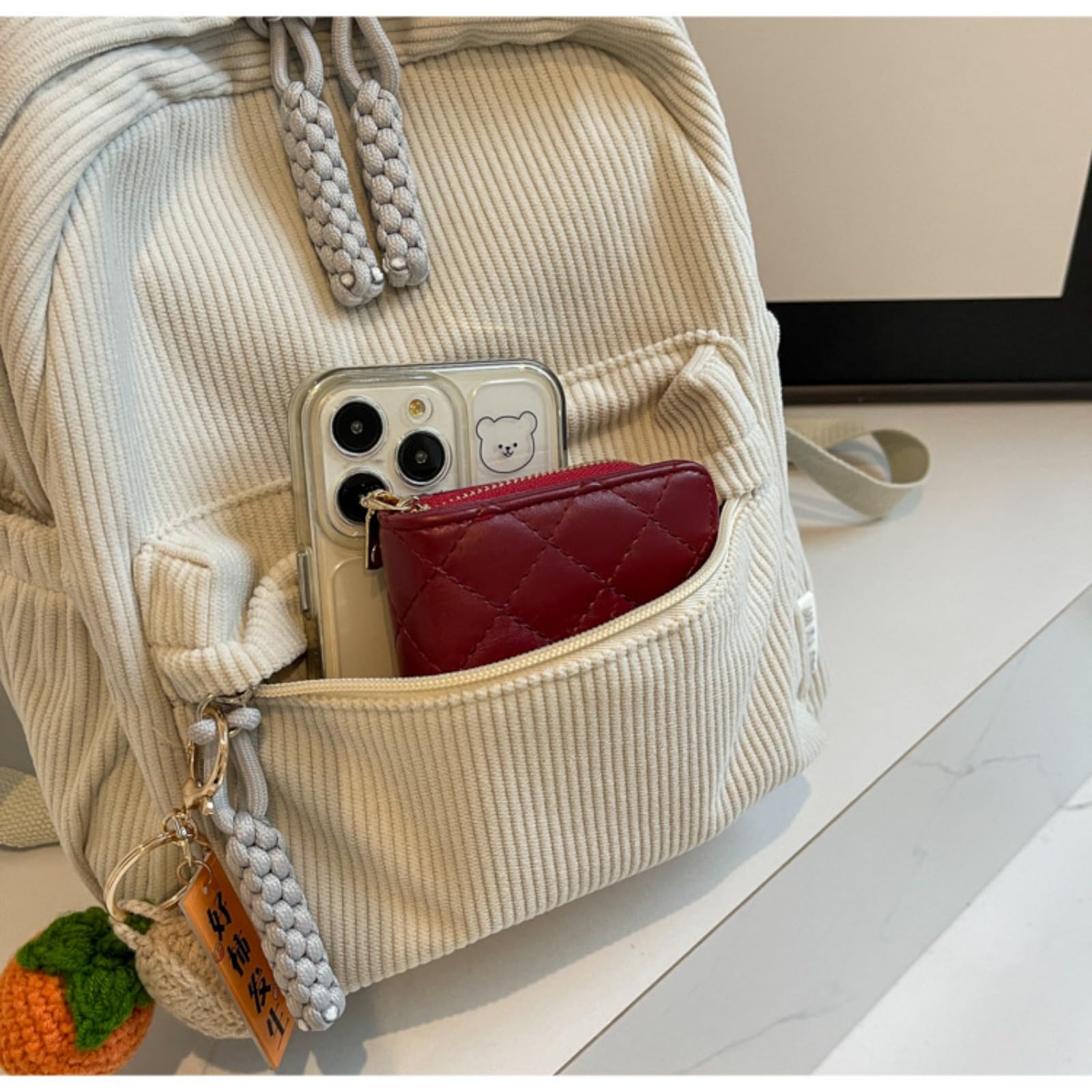 Corduroy Anti Vol Petit Sac à Dos pour Femmes Tracvel Mini Mode Daypack