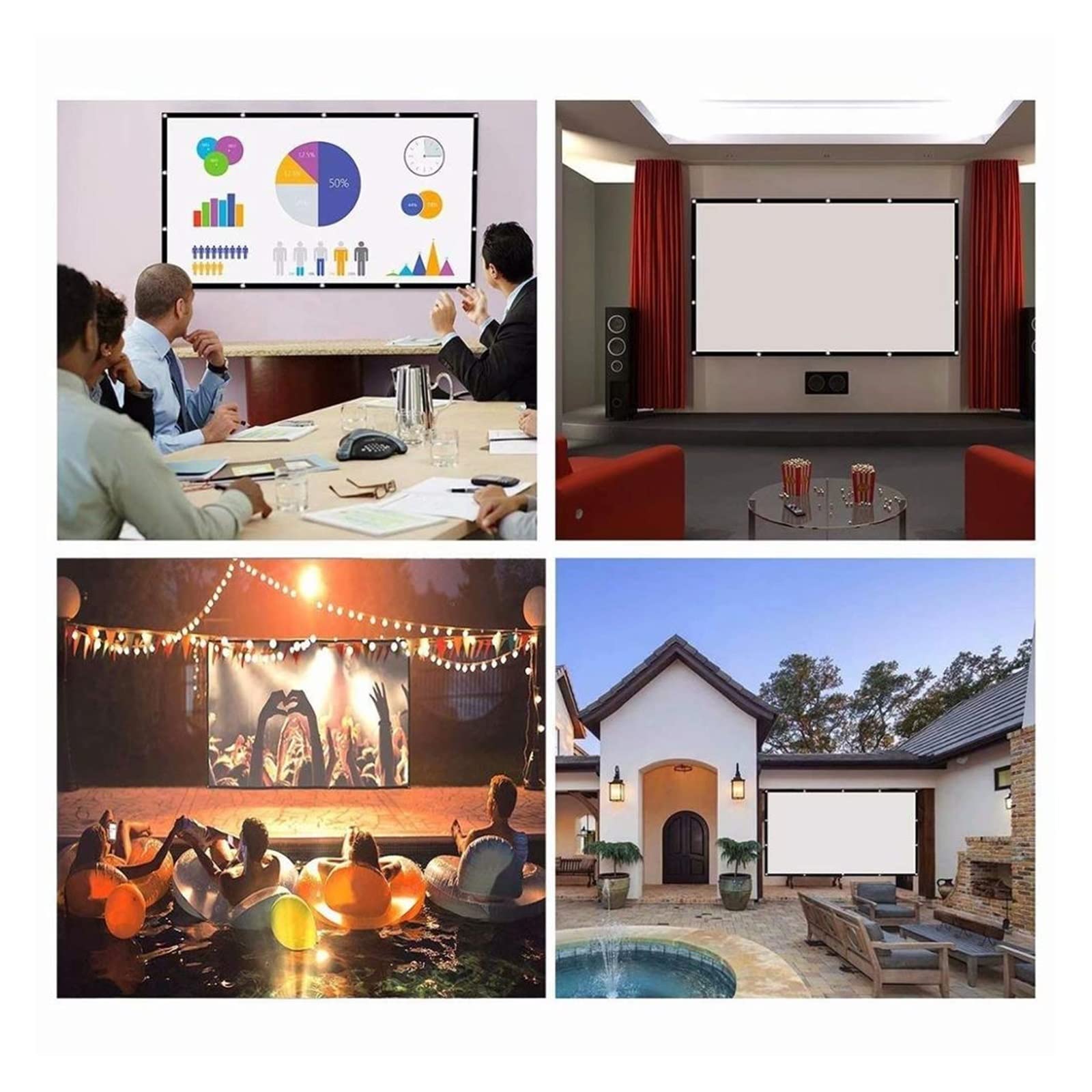 Telo Proiettore, Schermo for proiettore addensato, 120/150 pollici 16: 9, schermo di proiezione bianco portatile pieghevole in poliestere for home theater all'aperto(100 inch)