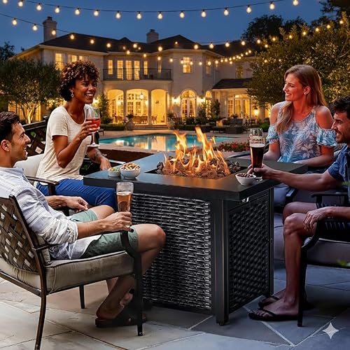 Miniatura 7 de Ciays Fogata de propano de 32 pulgadas para exteriores, mesa de fuego de acero de 50,000 BTU con tapa y roca de lava, añade calidez y ambiente a