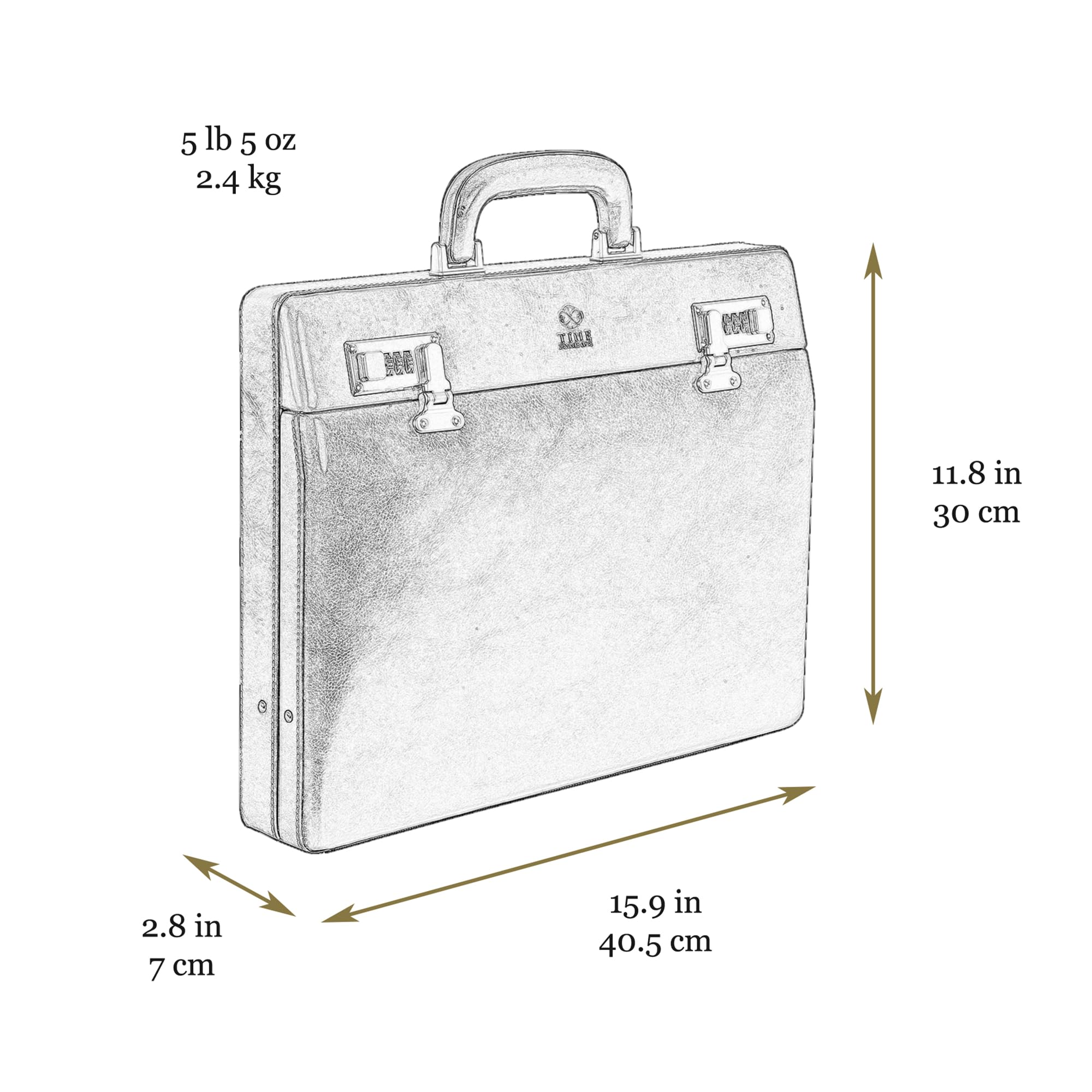 Time Resistance Leather Attache Case - Aktówka z włoskiej skóry licowej - Torba na laptopa do 15 cali - Twarde etui z zamkiem