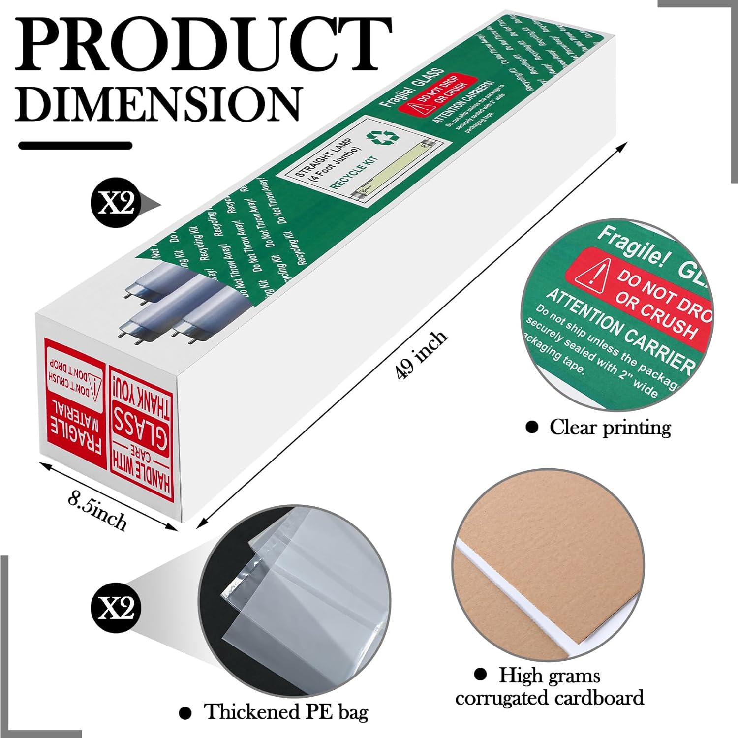 feifeiya 2 sets recycling box for 4' standard straight lamps with bags, 49 x 8.5 inch large straight lamps storage box holds up to 27 x t12 tube lights or 64 x t8 fluorescent tubes