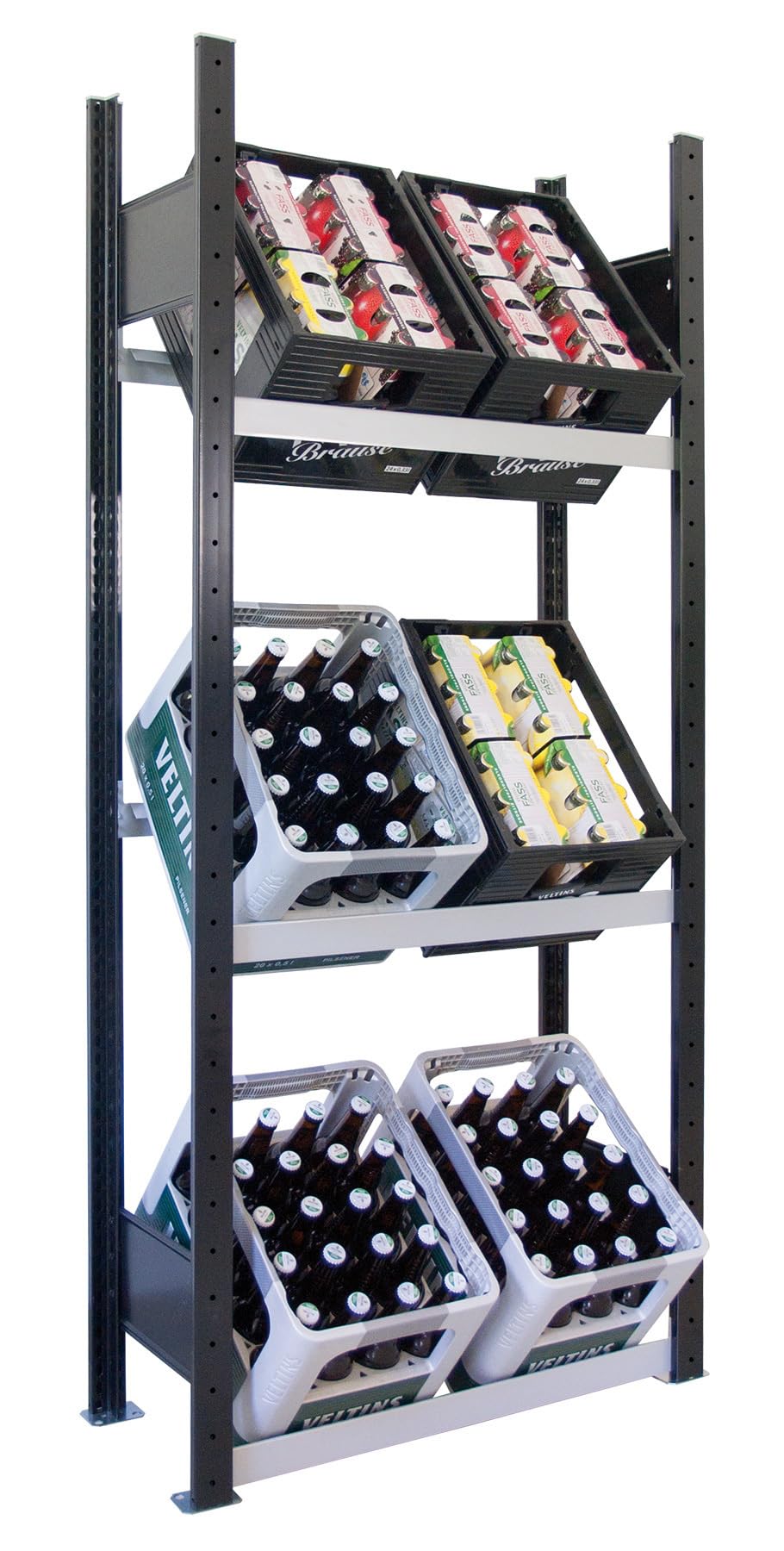 Schulte Lagertechnik Grundregal, Getränkekistenregal 1800 x 750 x 300 mm (HxBxT), schwarz/Silber, 3 Ebenen für 6 Getränkekisten