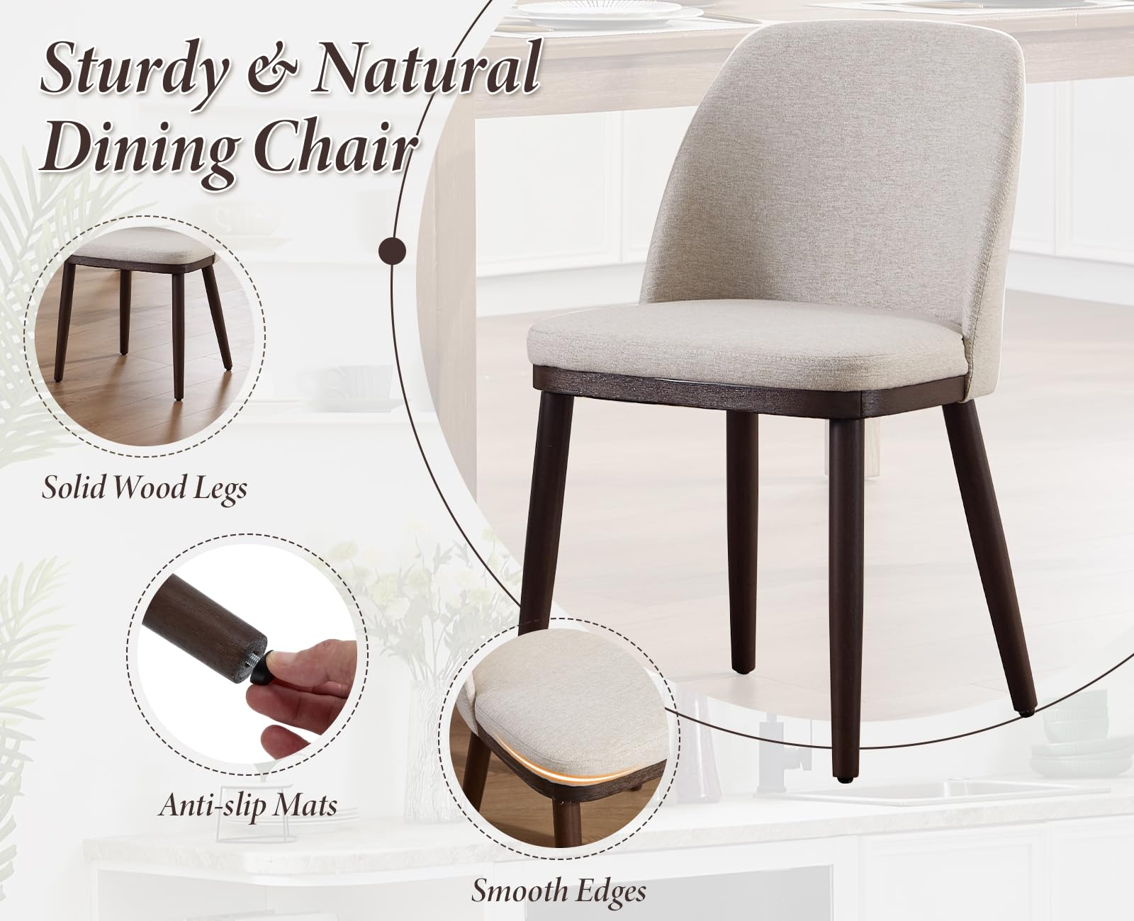 Ya-Home Set di 2 Sedie da Pranzo in Tessuto di Lino con Gambe in Legno, Beige