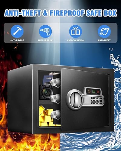 Miniatura 7 de Caja fuerte de 1.5 pies cúbicos, seguridad de acero con bolsa ignífuga y teclado electrónico digital, caja de bloqueo de seguridad, luz sensor,