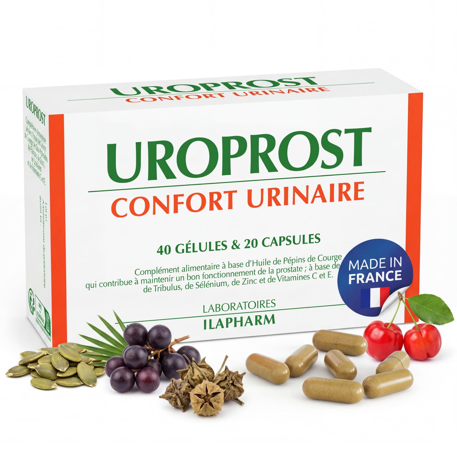 Laboratoires Ilapharm - Uroprost - Plantes, Vitamines, Minéraux-​Prostate Et Desagrements Urinaires - Boite De 40 Gélules + 20 Capsules