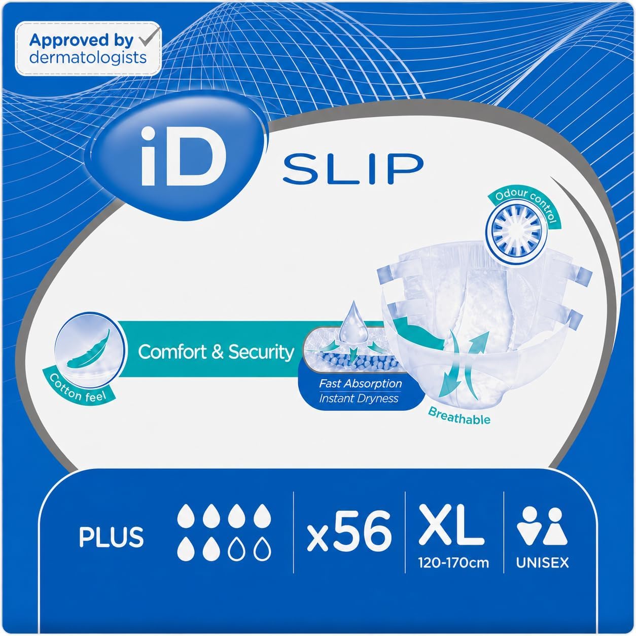 iD Slip Plus Extra Large All-in-One Incontinence Briefs | 4 Packs of 14