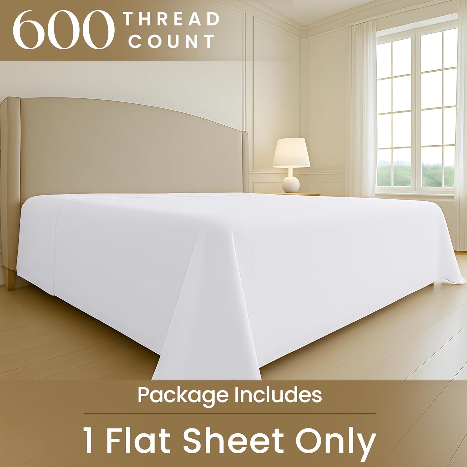 SGI Bedding 132" W x 114" L 1Pc Alberta King Flat Sheet Only - 600 Thread Count - 100% Egyptian Cotton Soft Breathable Luxury Oversized Sheets, for Extra Large Beds - White