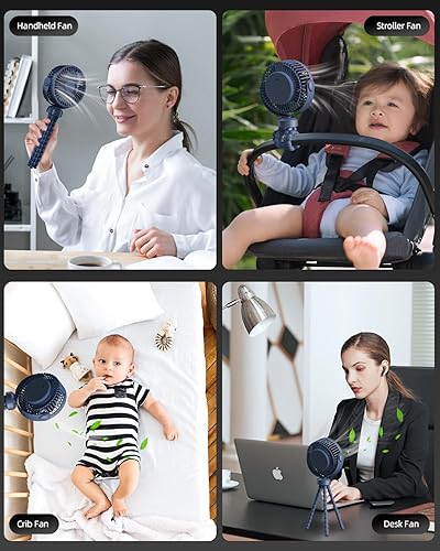 Miniatura 7 de Ventilador de cochecito, ventilador portátil con clip, ventilador portátil con rotación de 360 USB recargable con 3 velocidades de viento