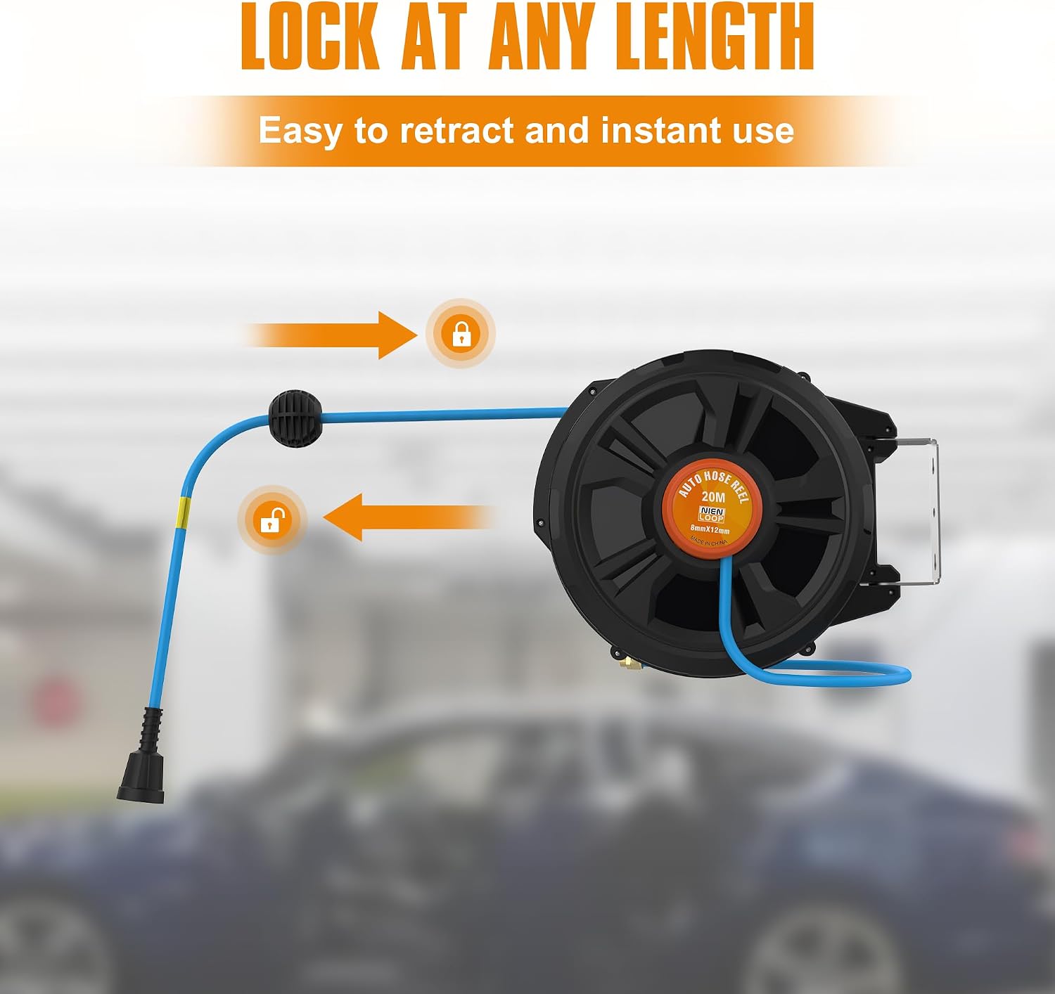 Tools, Retractable Air Hose Reel, 66FT, 8x12mm Pipe, Ceiling/Wall Mounted Hose Reel, 220PSI, 66FT
