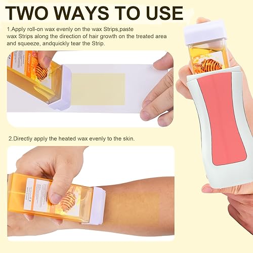 Miniatura 7 de Kit de cera enrollable para depilación, kit de cera de cera de miel para pieles sensibles en casa, calentador de cera suave depilatorio con 2