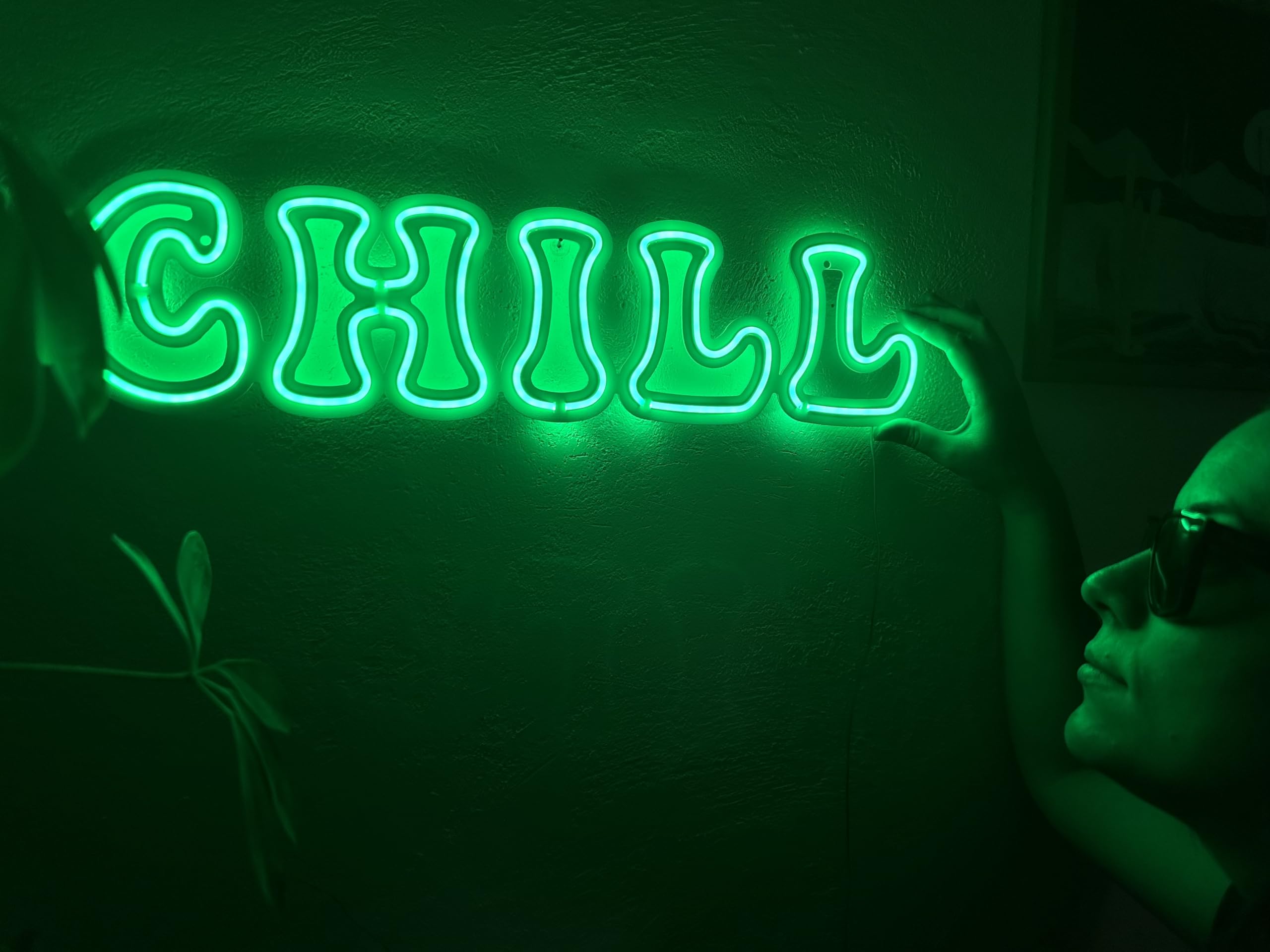 Chill - Letrero de pared de metal de neón, decoración de pared de neón, letrero de pared relajante para oficina en casa (sin control remoto)
