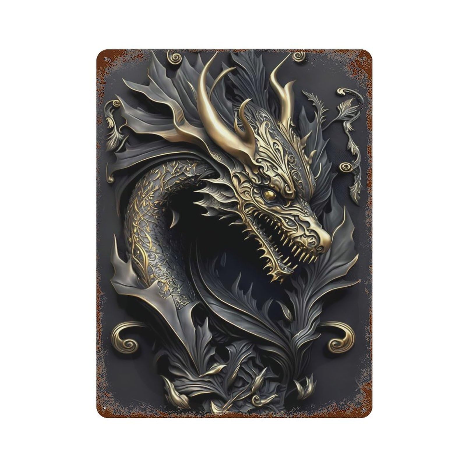 Golden Dragon Dominion Aged Metal Wall Plaque 15.7"x11.8", for Office, Studio And Wall Decor, Novelty Wall Decor