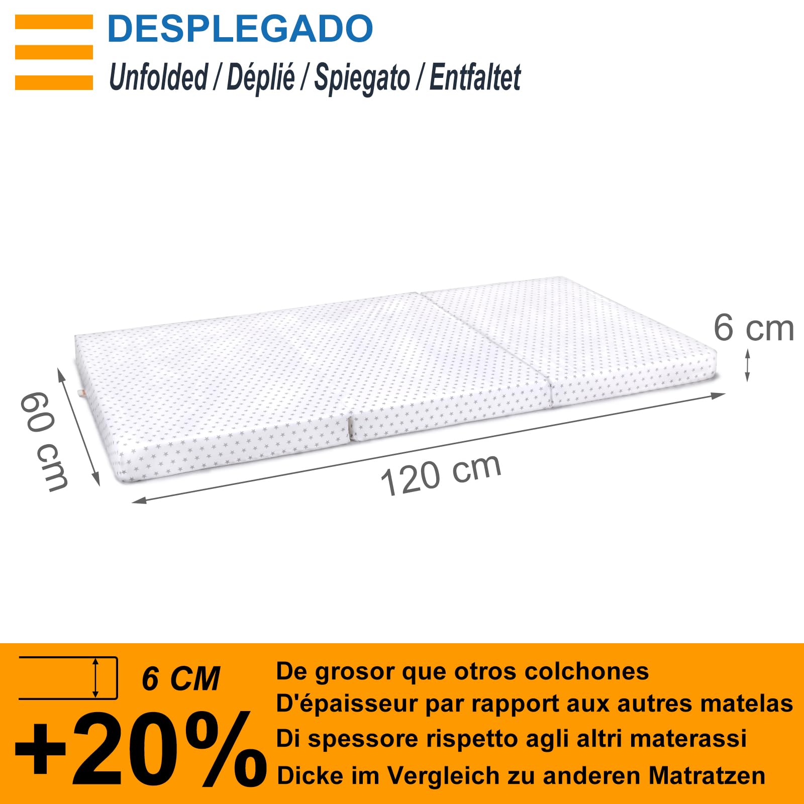 PEKITAS Składany materac Łóżeczko podróżne 120x60 cm, 6 cm Grubości, Torba transportowa w cenie, Zdejmowany pokrowiec zmywalny materac materac Łóżeczko dziecięce podłogowe