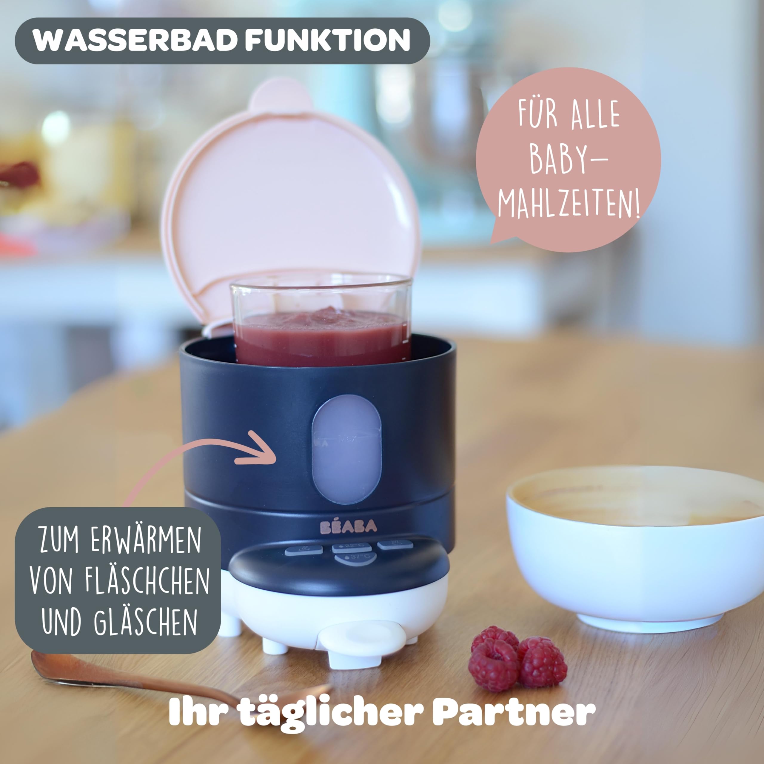 BÉABA, Flaschenbereiter/Wärmer Kleine Töpfe, Wasserspender mit exakter Temperatur, sofort, schnell, Bain Marie-Funktion, 2 Temperaturen, abnehmbarer Flaschenwärmer, Bib'Espresso, Dunkelblau