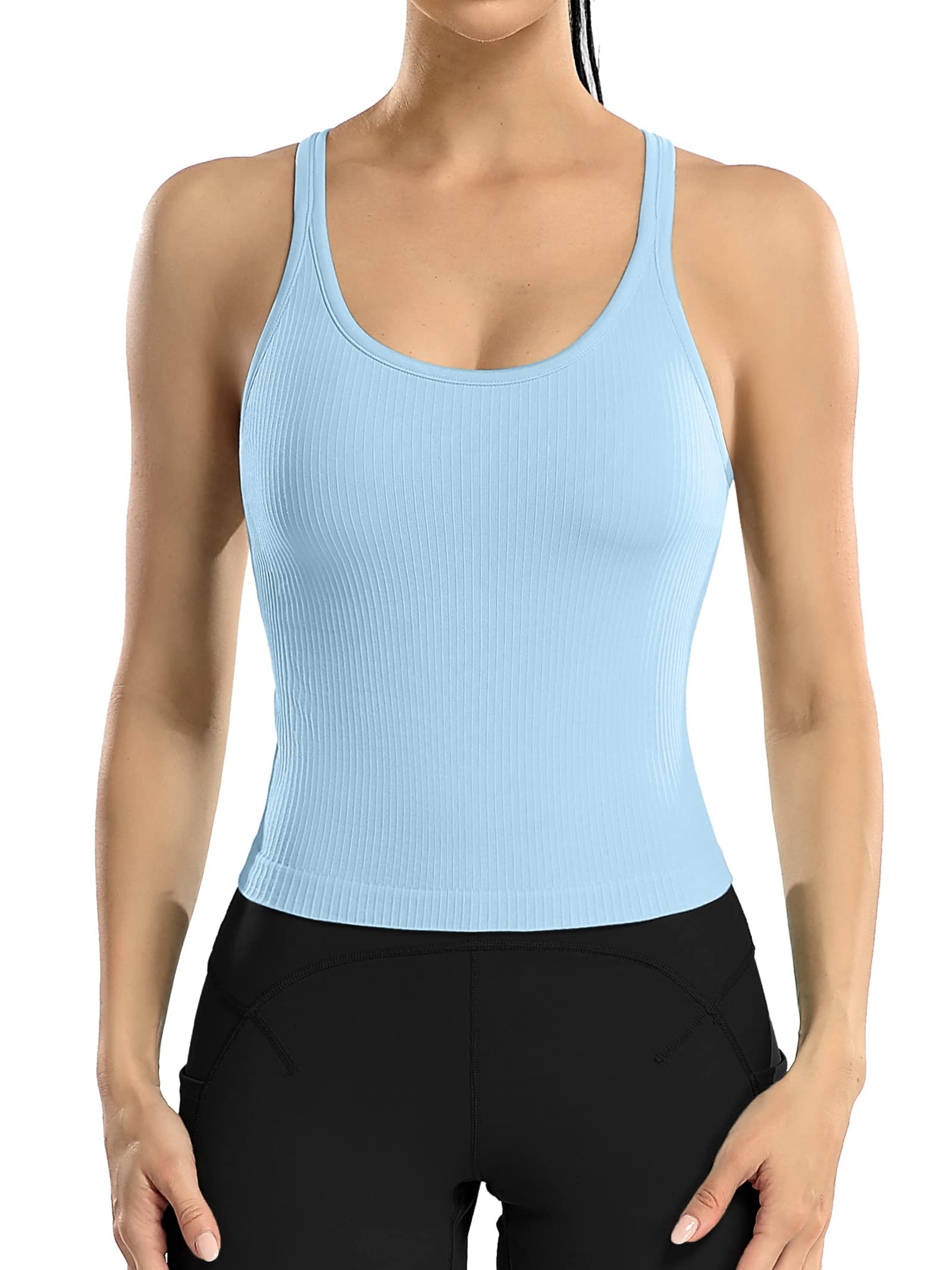 Attraco Damen Sport Tank Top Built-in BH Racerback Ärmelloses Tanktops Workout Crop Top Yoga Oberteile Sommer Fitness Tops Gym Sporttop