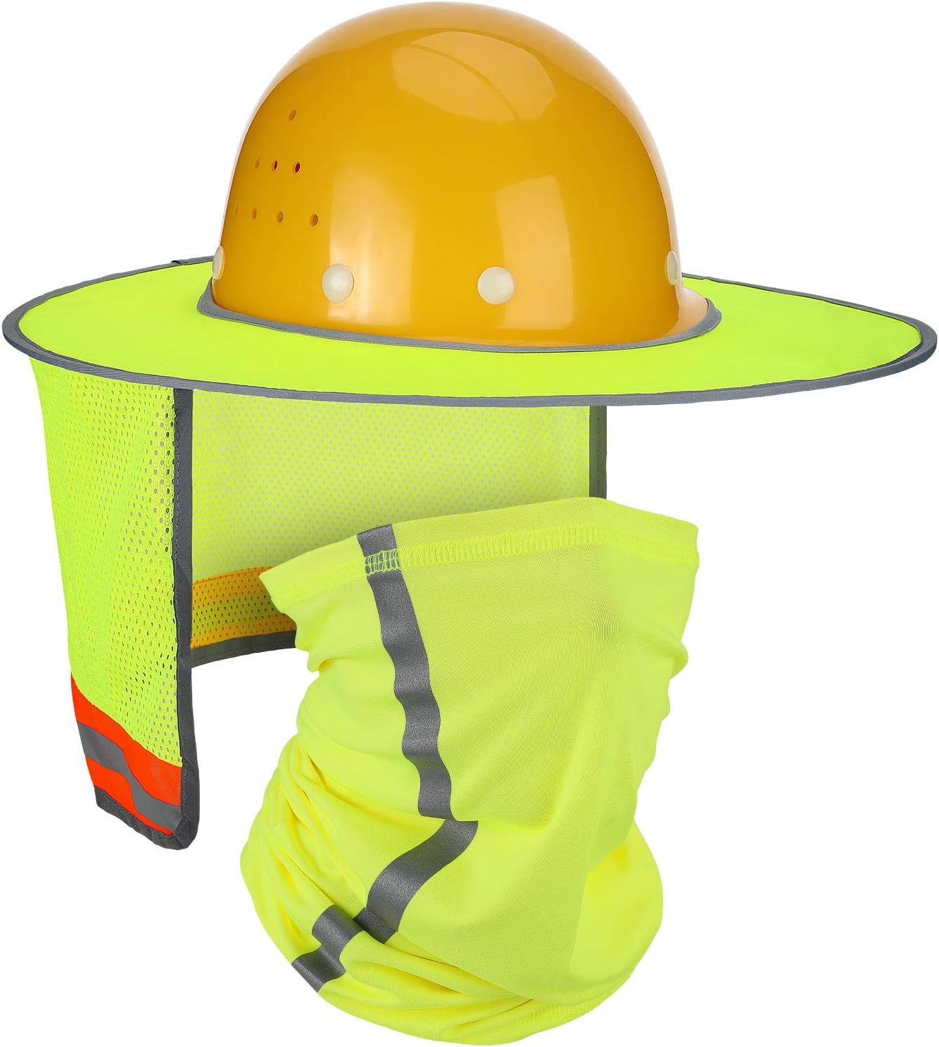 2 Pieces Hard Hat Sun Shade Neck Protection High Visibility Sun Neck Shield Full Brim Mesh Sun Shade Protection and Neck Gaiter Bandana Face Scarf for Hard Hat Accessories, Reflective