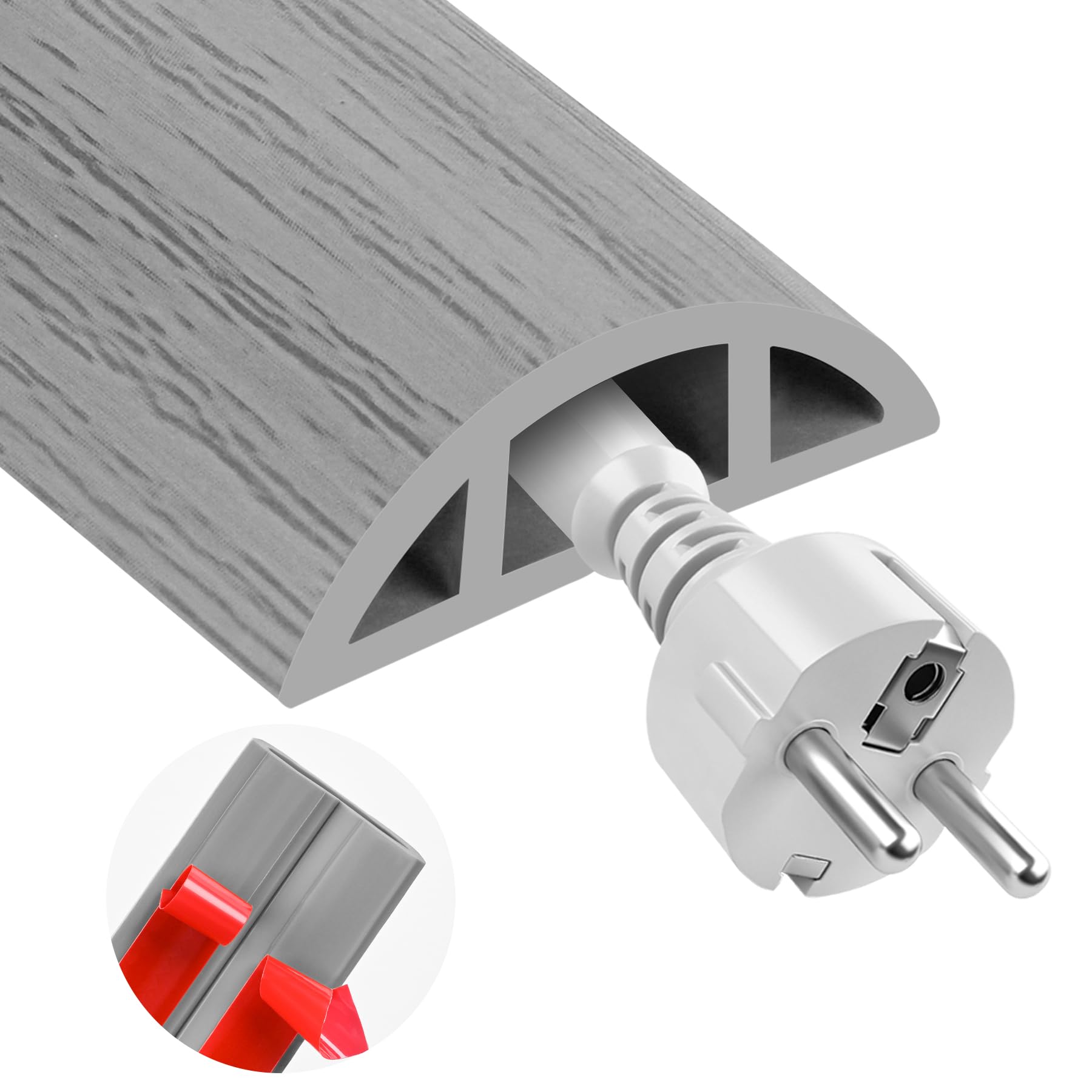 MYFAMIREA 20FT Floor Cord Cover for Wire Self Adhesive Cable Cavity Management PVC Extension Cord Hider Power Floor Wire Protector Cover Prevent Cable Trips for Office Home Outdoor (Gray Wood, 1.18'') 1.18" x 20' Gray Wood