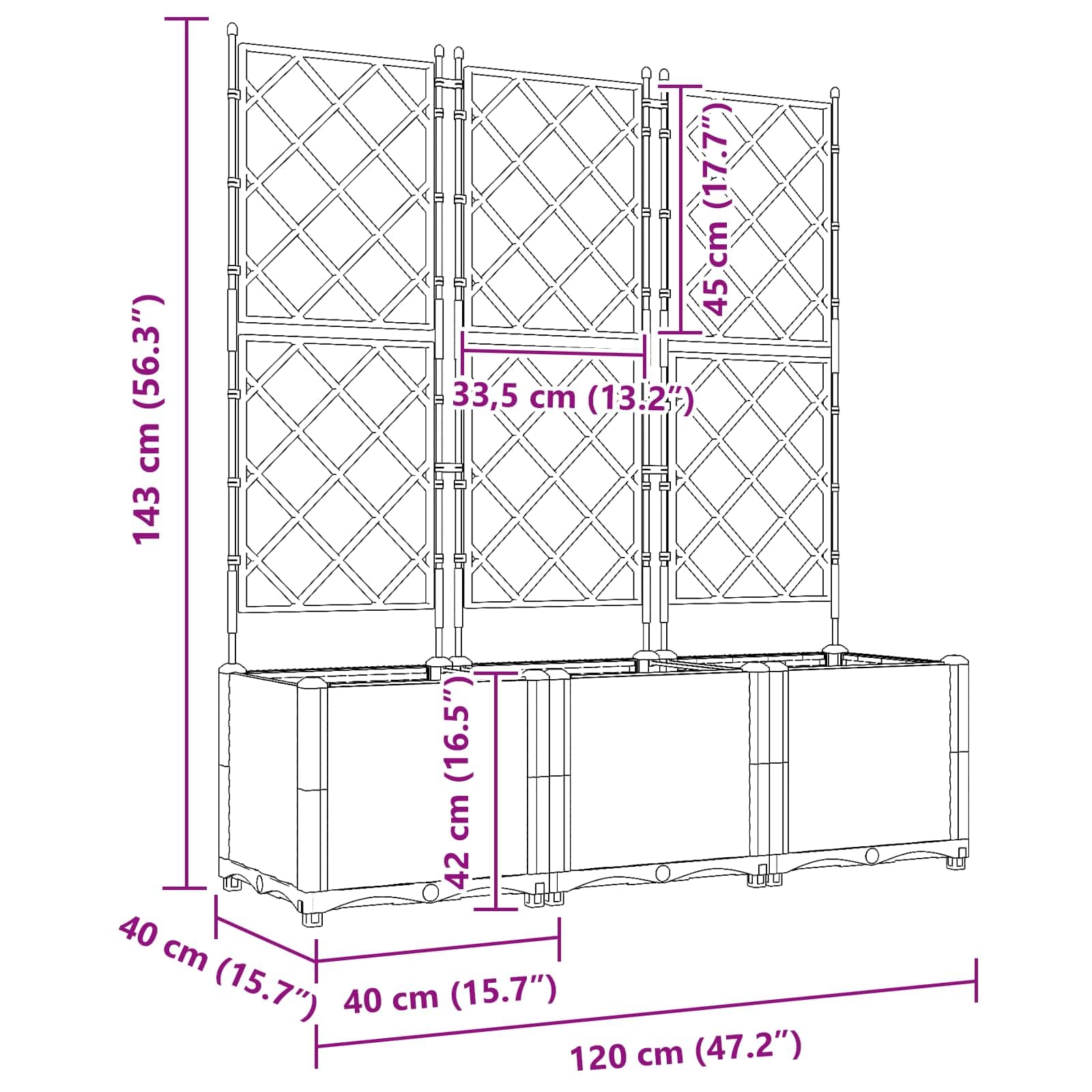vidaXL Garten-Pflanzgefäß 3 pcs Grau 120 x 40 x 143 cm Kunststoff, Moderner, robuster Pflanzenkübel für Garten und Terrasse, Elegantes Kunststoffgefäß, wetterfestes Outdoor-Dekor