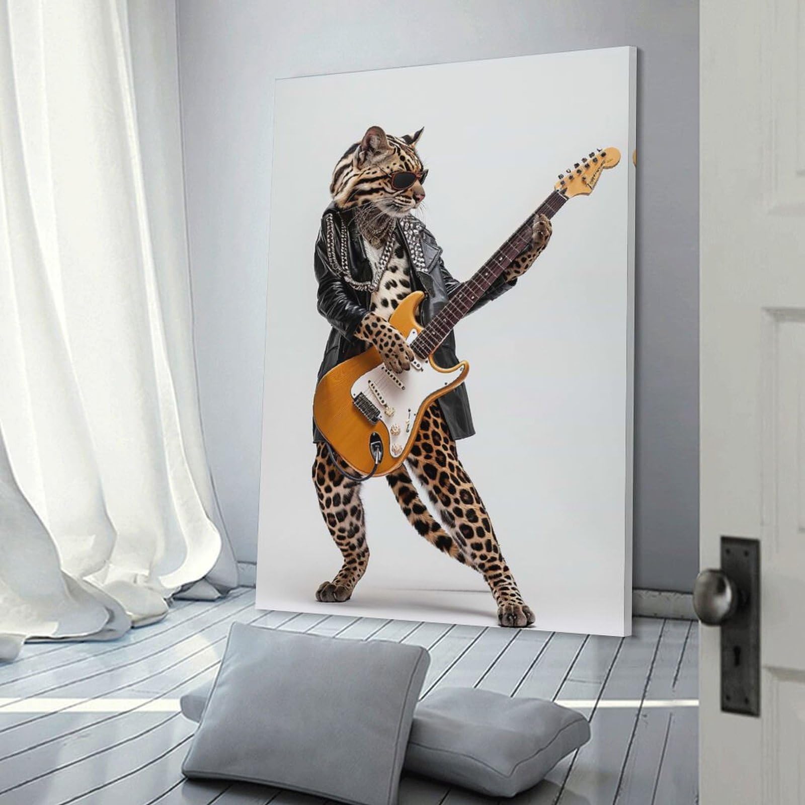 Junmoney Ocelot Guitar Canvas Art Print, 20x30inch(50x75cm), for Wall Displays, Bedrooms Or Room Updates, Home Wall Art for Statement Displays
