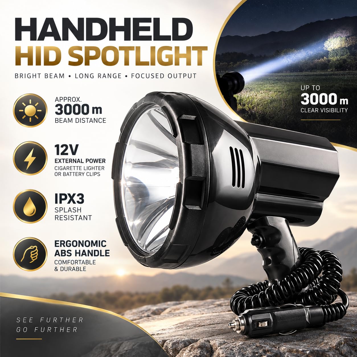 12V HID Xenon Latarka, Szperacz Dalekiego Zasięgu Outdoor 220W