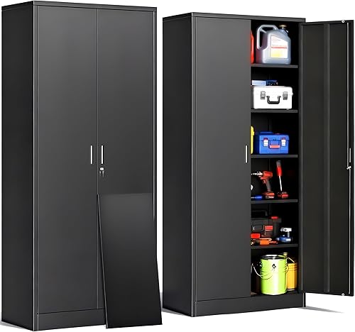 Miniatura 86 de CJF Gabinete de almacenamiento de metal, armario de almacenamiento con bloqueo con puertas y 1 cajón, 36 pulgadas de alto x 28 pulgadas de ancho x