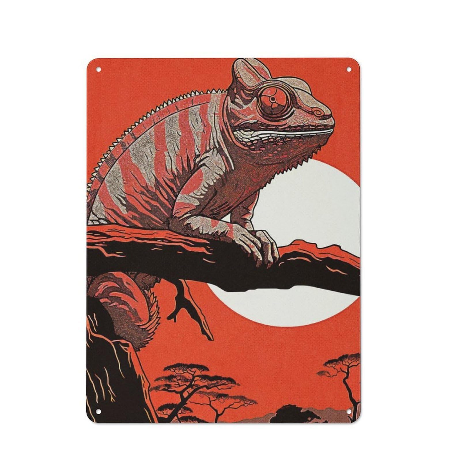 Junmoney Iguana Forest Tin Wall Plaque 40X30cm With For Bar Or Restaurant, Housewarming Wall Decor For People Furnishing Bar And Restaurant