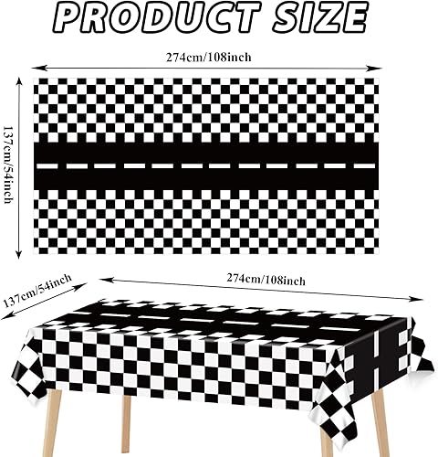 Miniatura 2 de Mantel de plástico de 3 piezas con dos decoraciones de cumpleaños rápido, con bandera a cuadros, funda de mesa desechable para niños, para