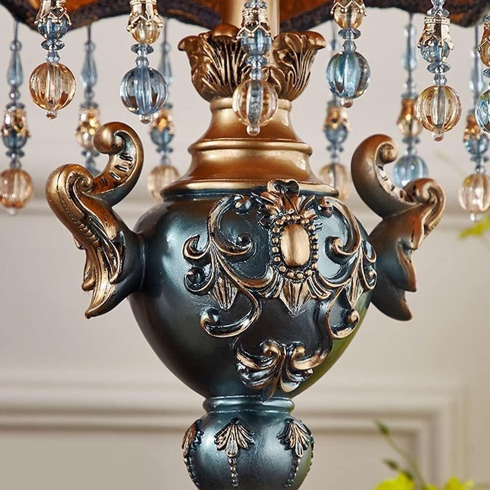 Lampada da tavolo moderna di metà secolo – Lampada da comodino in resina dipinta antica con paralume in tessuto di pizzo per soggiorno, camera da letto, studio o comodino