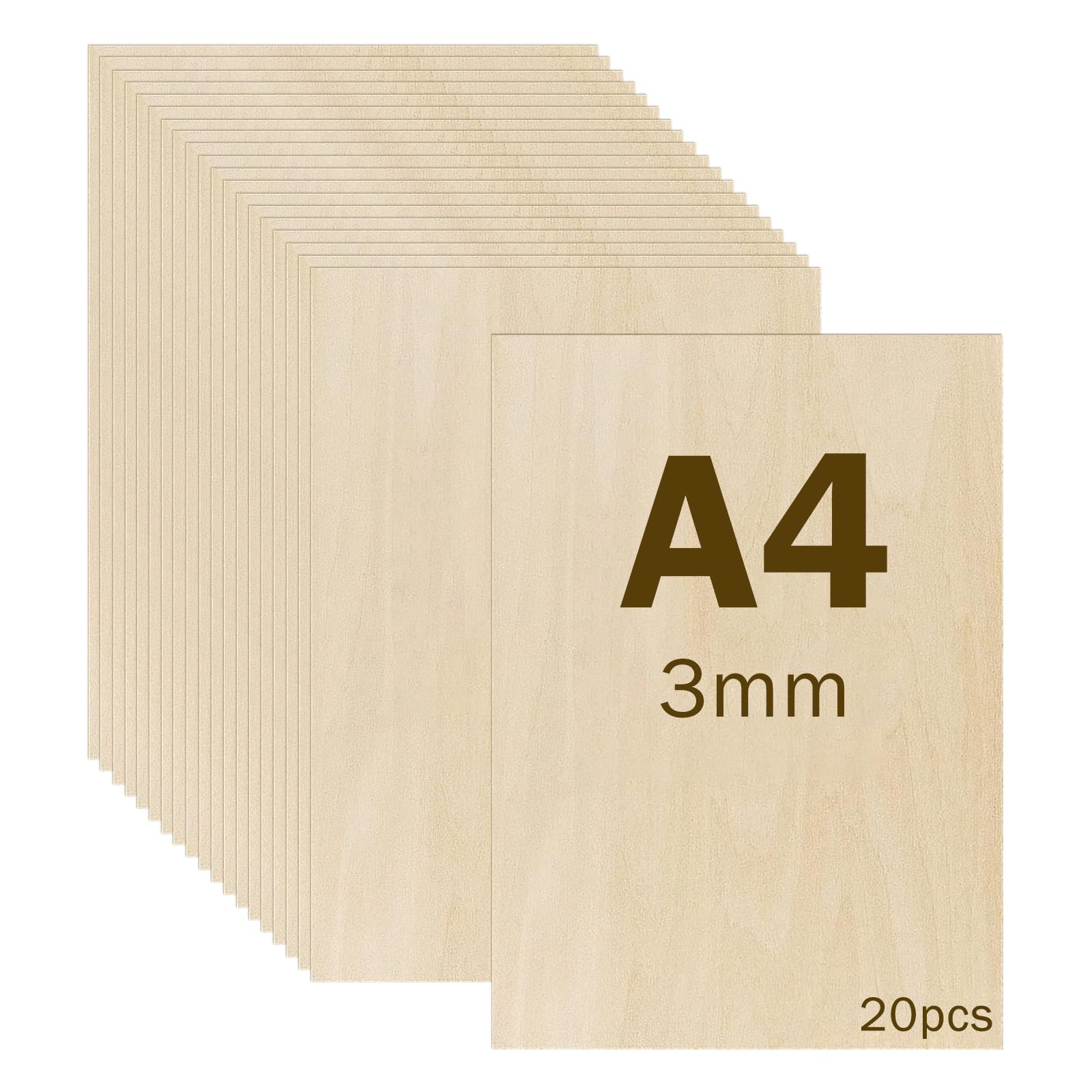 Woobroo 20pcs A4 Plywood Sheets, 3MM Basswood Sheets, 30x21CM Thin Wood Sheets for Crafts, DIY, Engraving, Painting, Laser Projects, Decoration