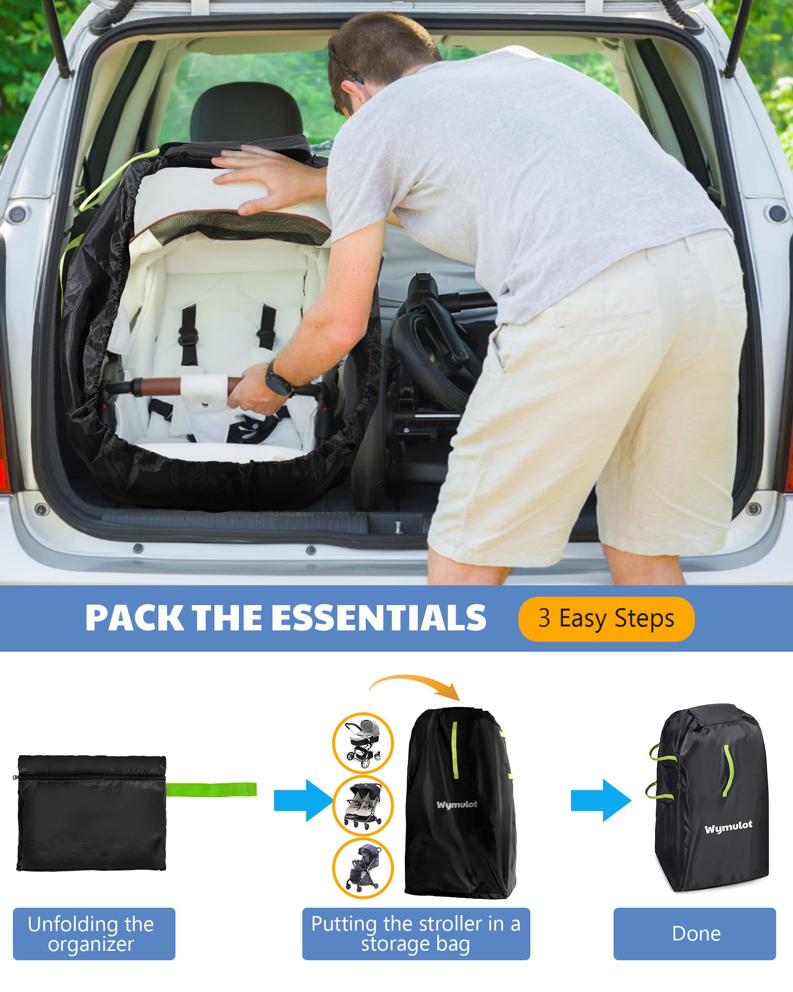 Grande borsa per passeggino per aereo, borsa da viaggio impermeabile per passeggino, borsa da viaggio per passeggino singolo/doppio con manico e chiusura a coulisse, copertura per passeggino