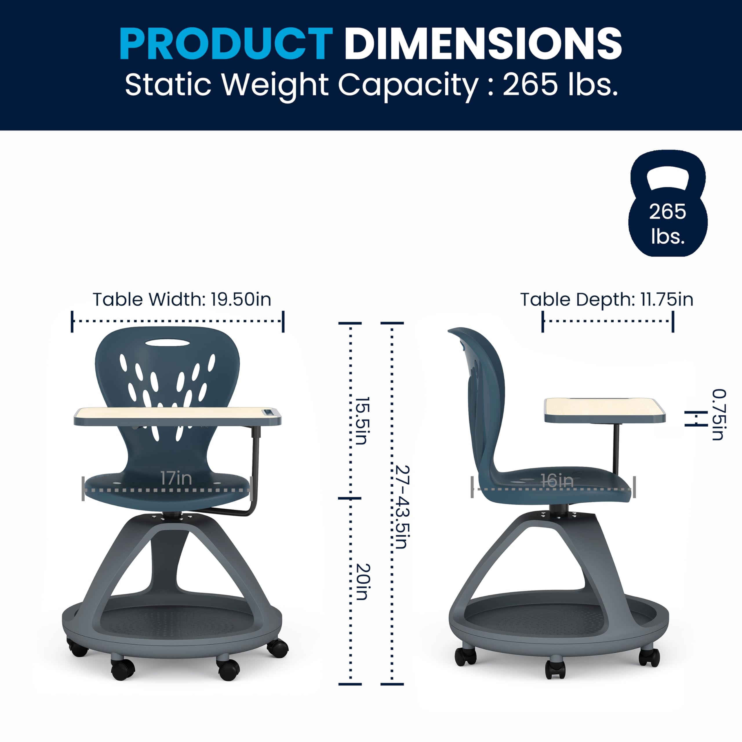 Flash Furniture Laikyn - Silla de Escritorio móvil Gris Oscuro con rotación de 360 Grados y Compartimento de Almacenamiento Debajo del Asiento
