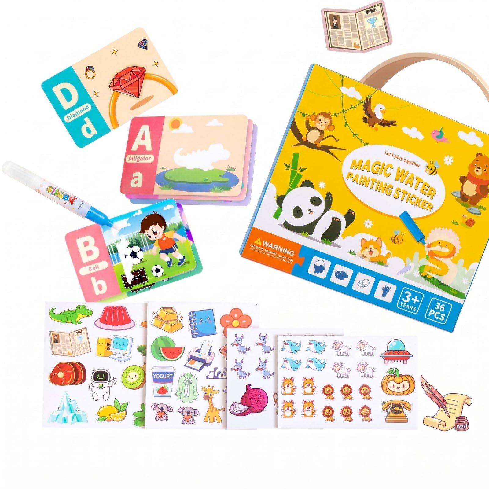 36 pieces water reveal sticker cards static cling mystical water painting stickers educational reusable learning stickers for preschoolers, toddlers, preschool, magic water sticker|toys &