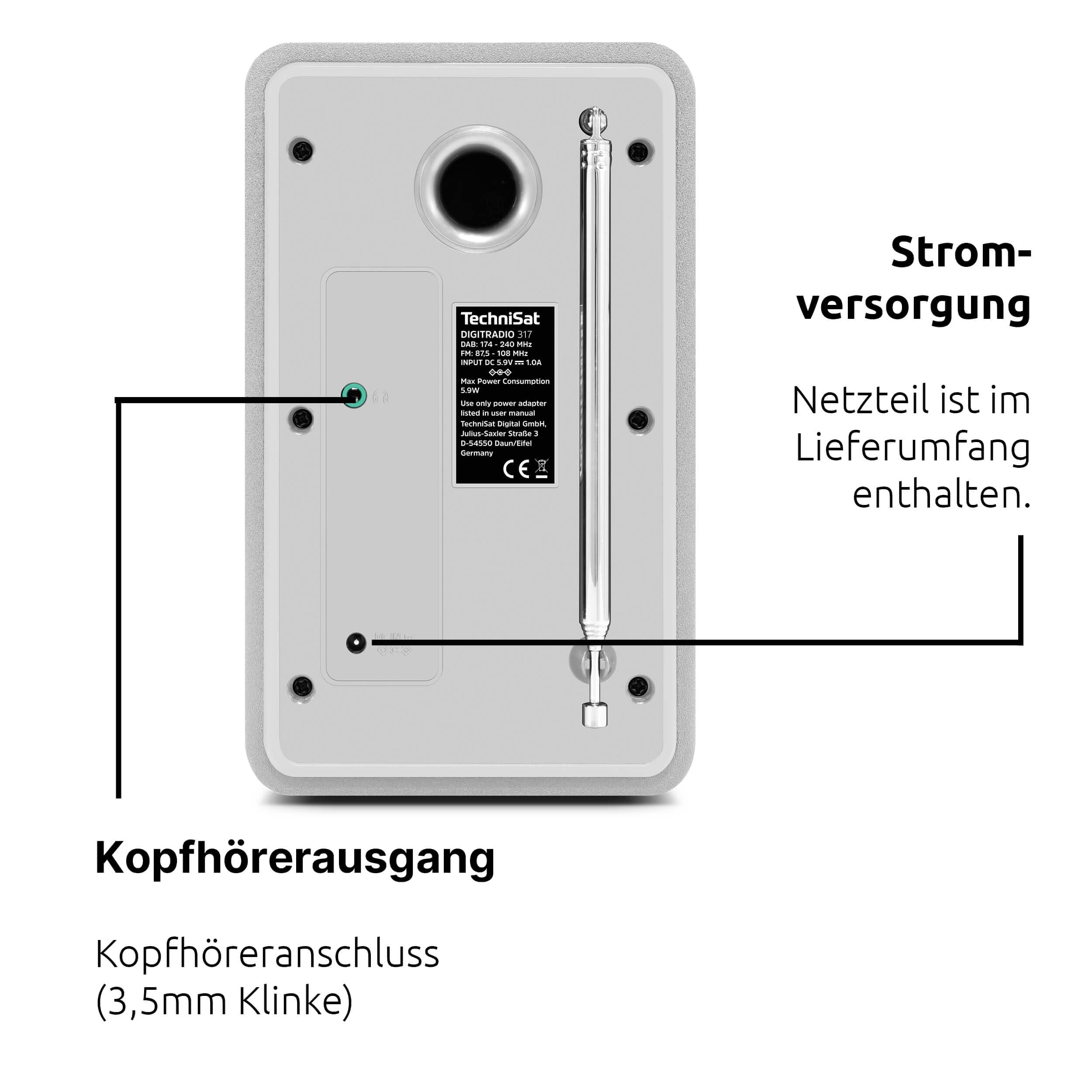 TechniSat DIGITRADIO 317 - Vertikales DAB+ UKW Radio mit Bluetooth Audiostreaming, Radiowecker, Sleeptimer, 2,4 Zoll Farbdisplay, 3 Watt, weiß
