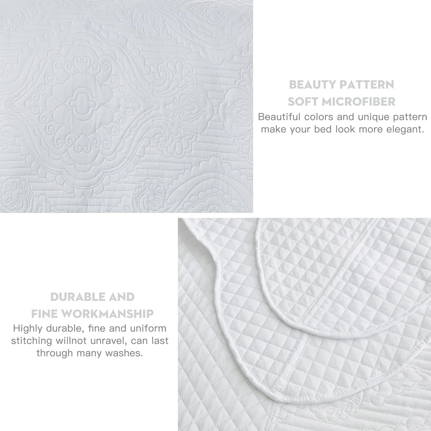 HZ & HY Oversized King Bedspread 128x120 Extra Wide, Ultrasonic Coverlet Bedding Set, Lightweight Thin Comforter, Reversible, 5 Piece, 100% Microfiber, White - Image 5