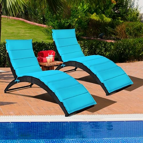 Miniatura 3 de COSTWAY 2PCS Plegable Patio Rattan Lounge Chair Chaise Acolchado Portable Césped Turquesa