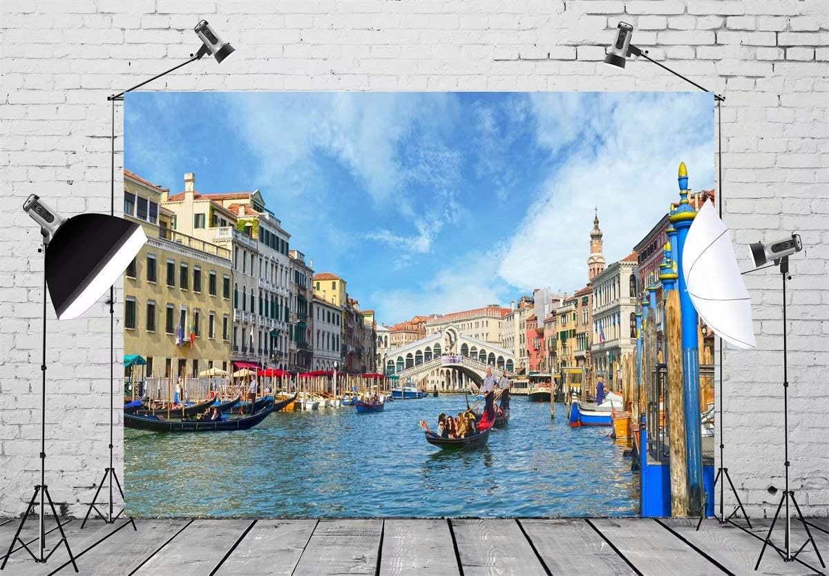 BELECO 7x5ft Venice Italy Backdrop Gondola Near to Famous Rialto Bridge on Grand Canal Street in Venice Phtography Backdrop for Party Decoration Adult Game Birthday Photoshoot Photo Background Props