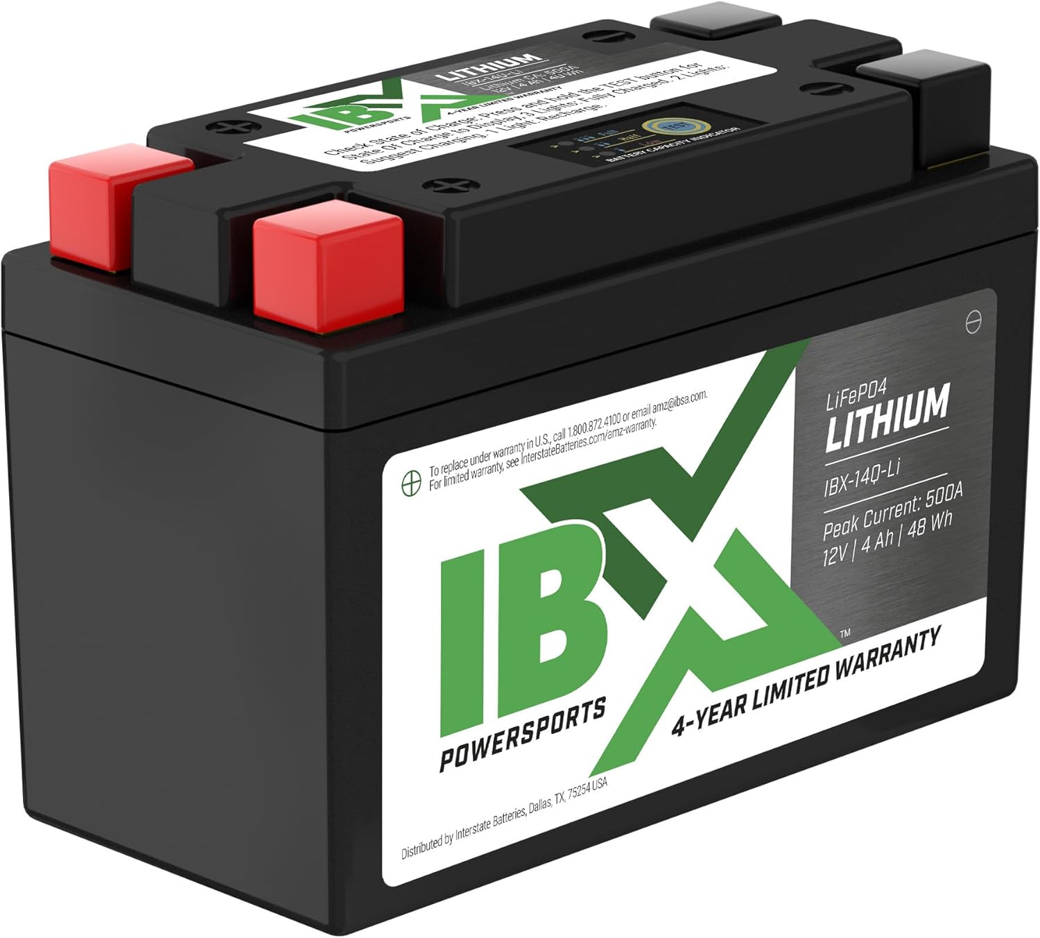 Interstate Batteries 12V Lithium IBX Powersport Battery, 12V 6 Ah, LiFePO4 600CA (IBX-20Q-Li)