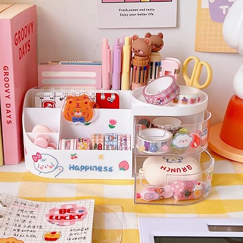 Miniatura 5 de TOLUON Organizador de escritorio Kawaii Kawaii accesorios de escritorio con calcomanías Kawaii para lápices estéticos, contenedor de almacenamiento