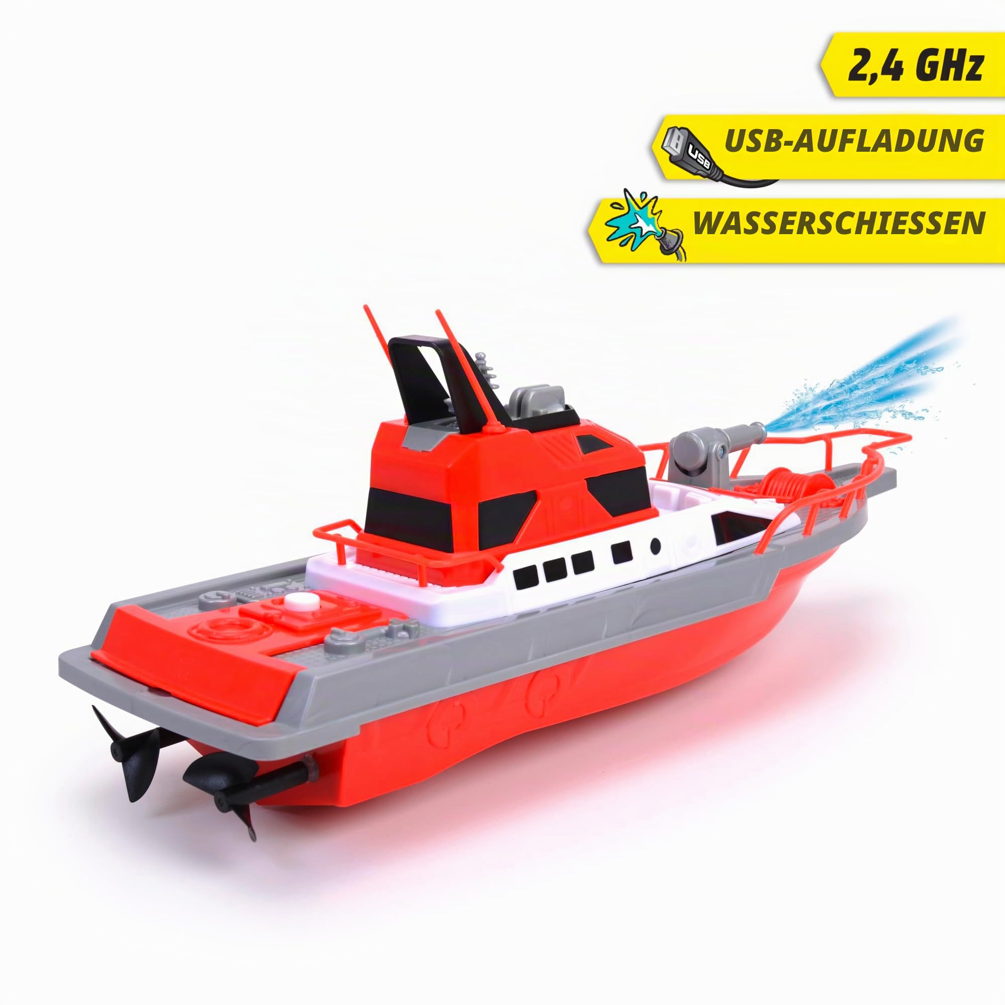 Dickie Toys Feuerwehrboot, ferngesteuertes Boot mit Funksteuerung, 3 Kanäle, 27 MHz, USB-Aufladung, max 3 km/h, ab 6 Jahren