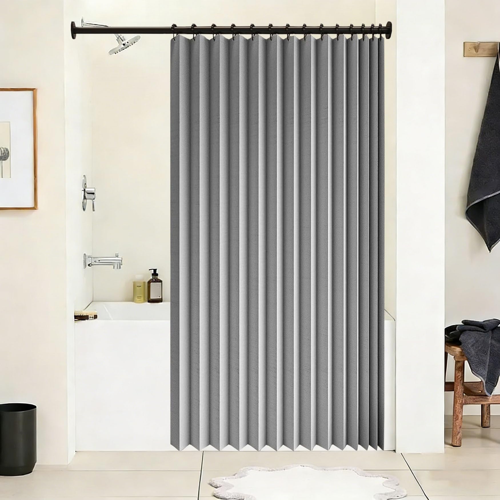 Rideau séparateur anti froid 143x140 cm gris occultant pour salon