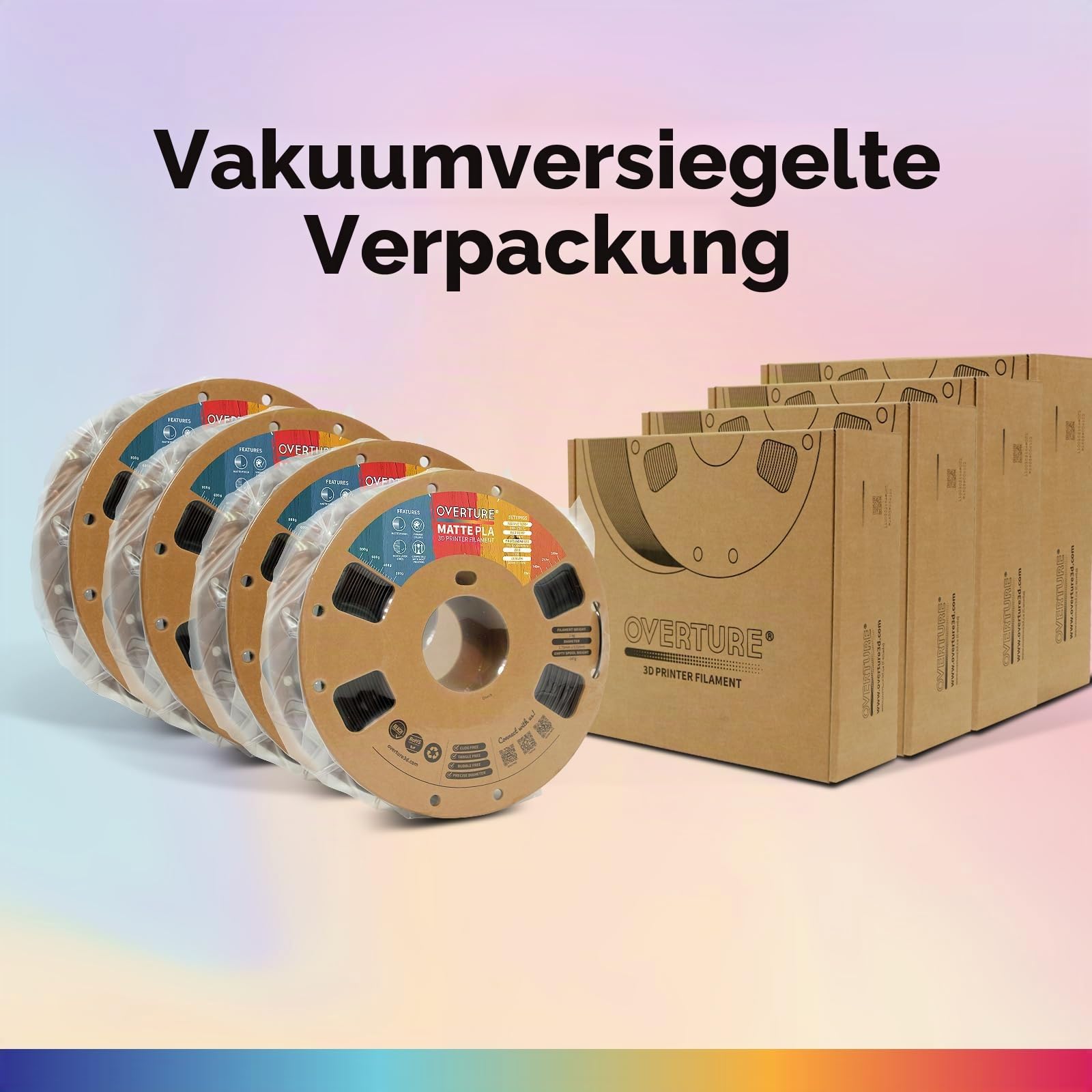 OVERTURE Matte PLA Filament 1,75 mm Schwarz, 4kg | Großpack | Mattes Finish • Kaschiert Schichtlinien •Leicht drucken • Glattere Oberfläche• ±0,02 mm • FDM-kompatibel