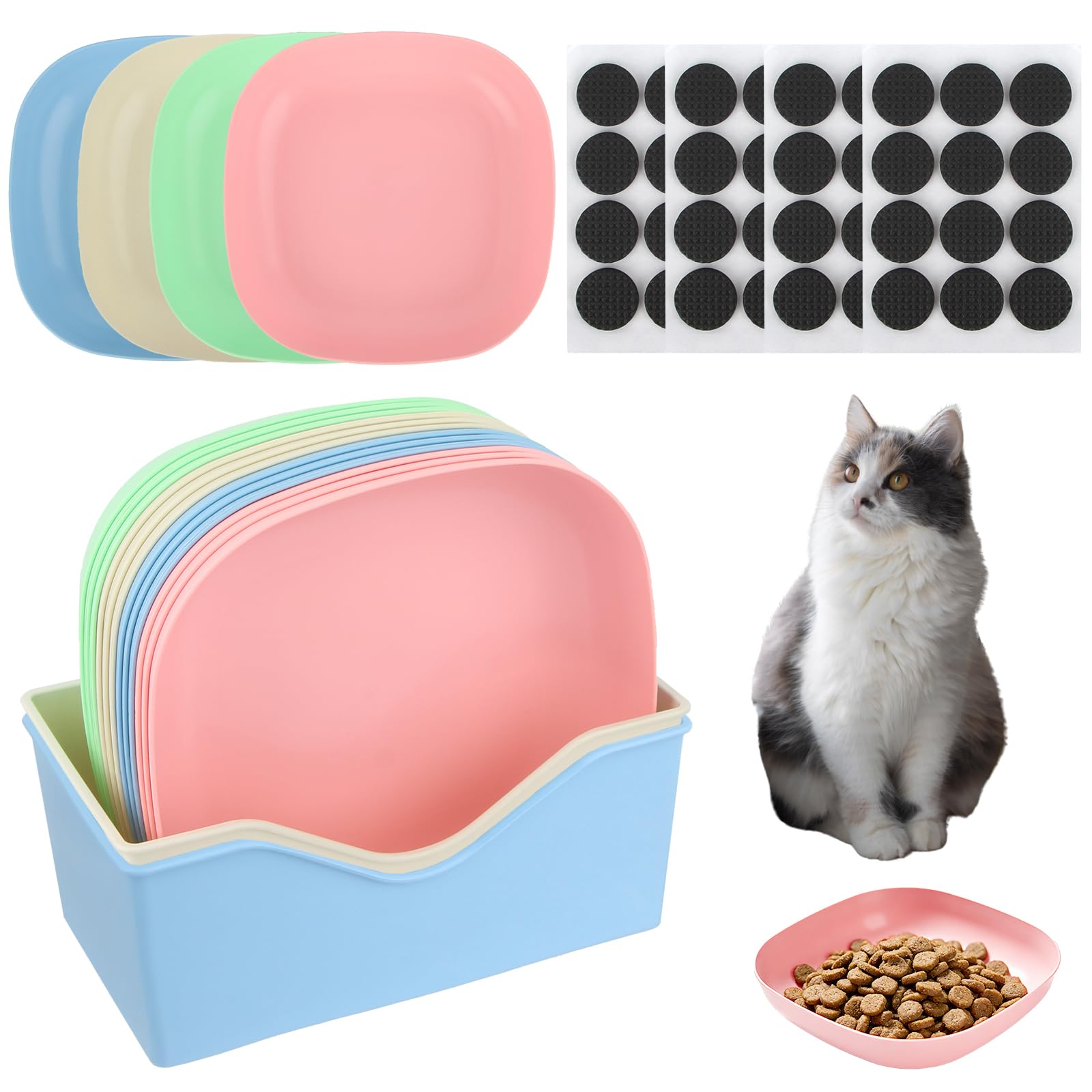 12 Pack Cat Bowls - Whisker Friendly Shallow Cat Food Bowl with Bases and EVA Anti-Slip Pads, BPA-Free Flat Kitten Bowls, Cat Food Bowls Cat Dishes for Dry/Wet Food, Water, Multi-Cat Homes