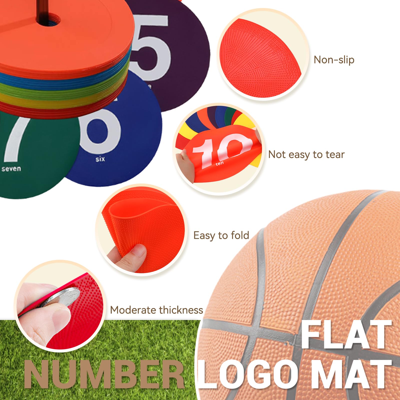 RoseFlower Marqueurs à Disque Plat (Lot de 10) - Mélange de Couleurs, Numérotés de 1 à 10, Adaptés Aux Activités de Plein Air de la Maternelle, à L'équipement D'entraînement de Football