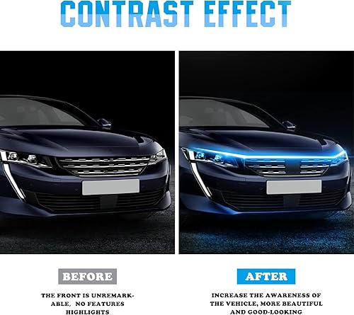 Miniatura 3 de Tira de luces LED para capó de automóvil flexible de 59 pulgadas, luces de circulación diurna impermeables para capó del motor (azul)