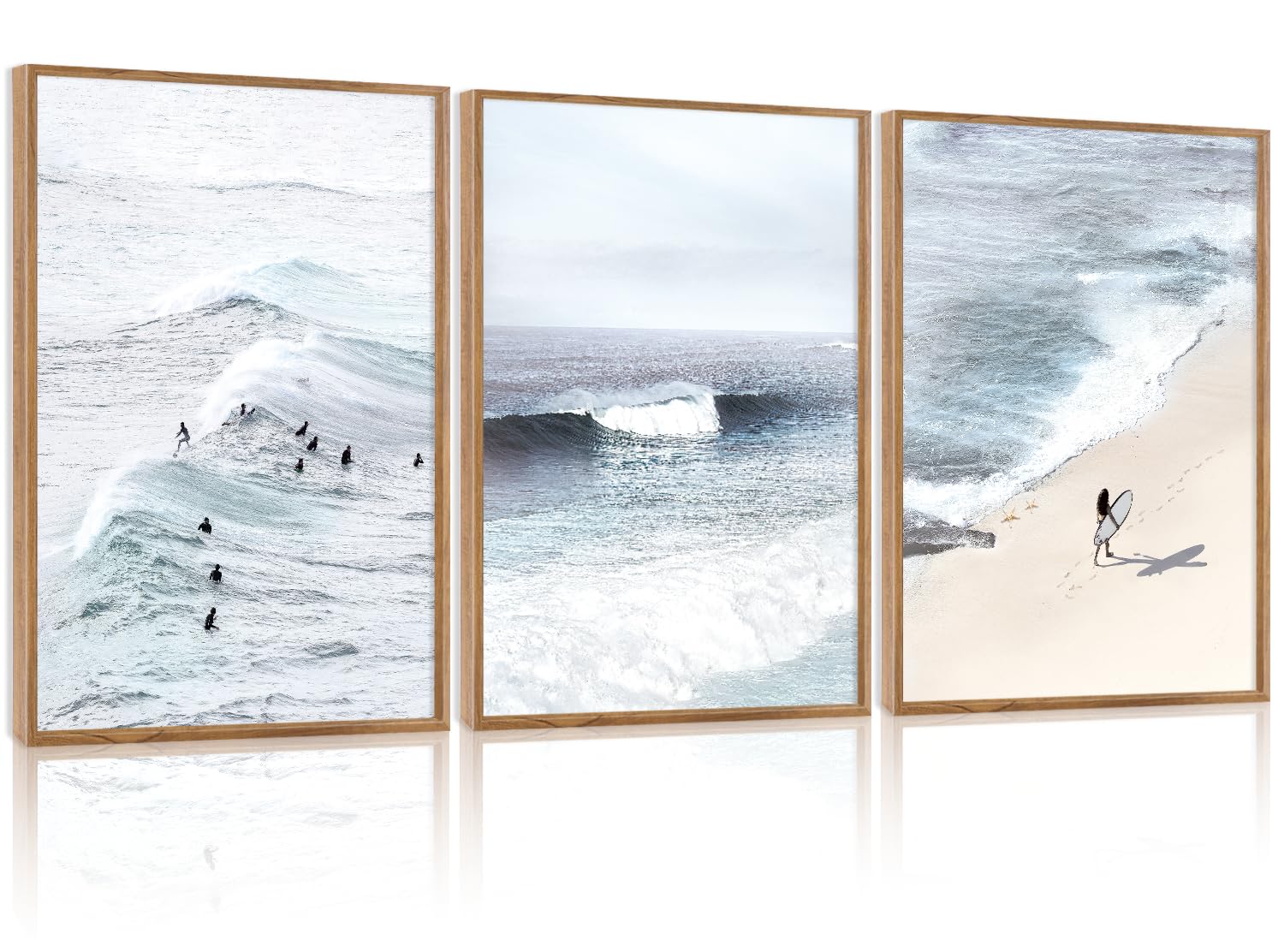 Amazon.com: CHDITB Ocean Wave Surf Framed Canvas Wall Art Set Of 3