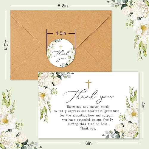 Miniatura 2 de UTTH-DTTK 48 tarjetas de agradecimiento funerarias con calcomanías, sobres, tarjeta de duelo con mensaje para el servicio conmemorativo, seres