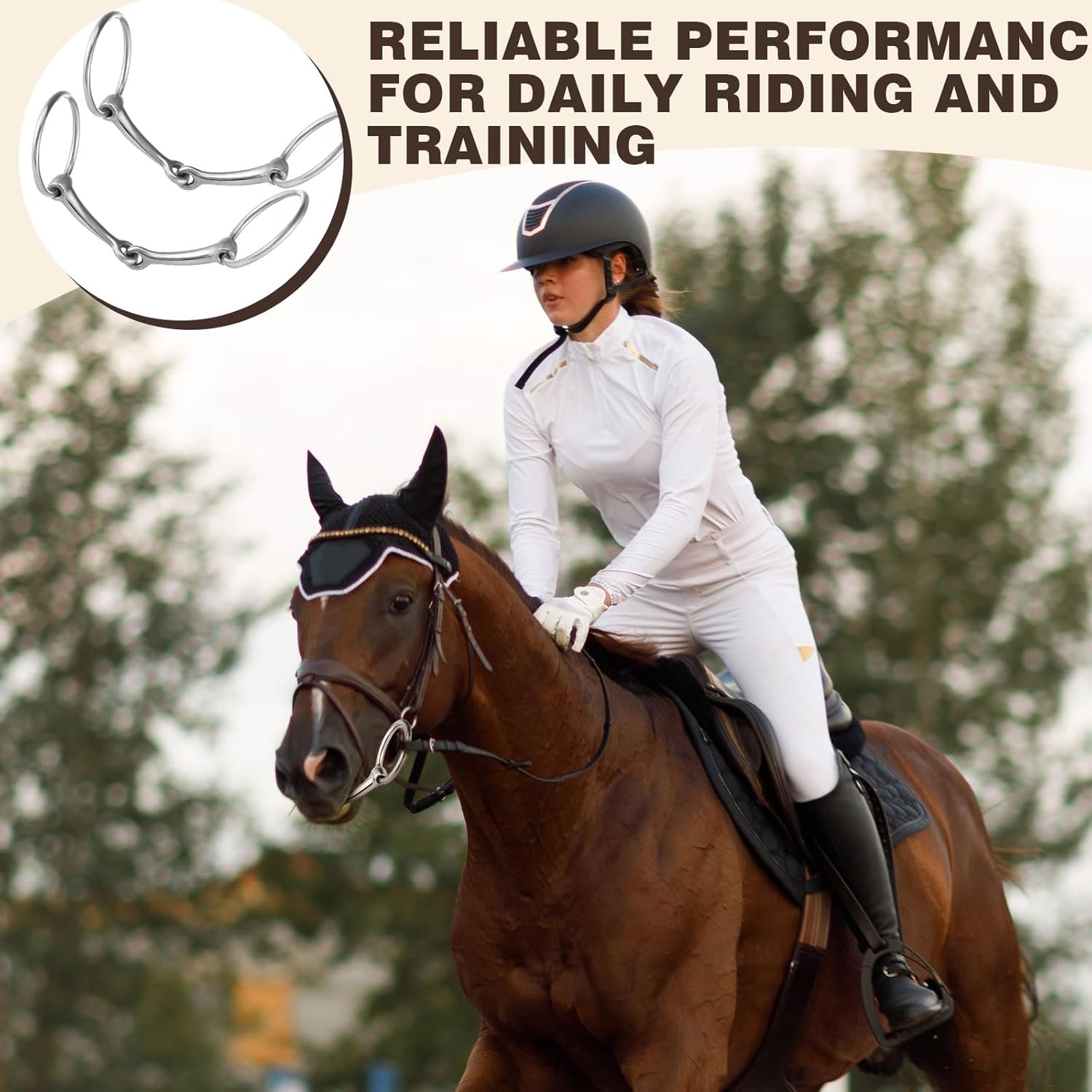 Simgoing 2 Pcs Snaffle Bit for Horses 304 Stainless Steel O-Ring Horse Mouth Bit Stainless Inlay for Salivation Equestrian Equipment for Beginners Riding Western Training